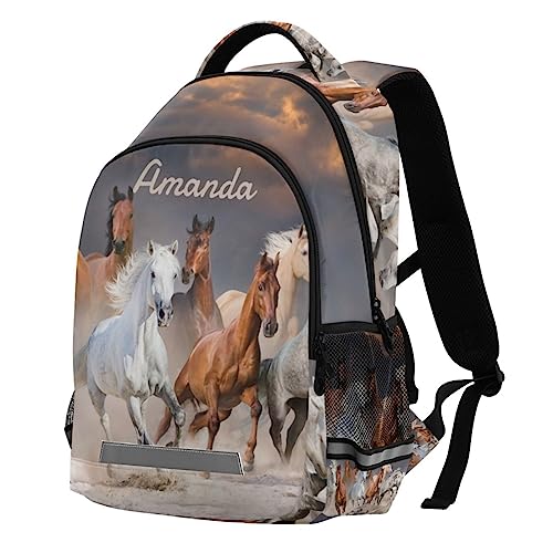 Rucksack mit Pferde-Motiv für Mädchen und Jungen, personalisierbar, mit Ihrem Namen, 3D-Wüstentiere, Pferde, Grundschultasche, Kinder-Büchertasche, 3., 4., 5. Klasse, Laptop, lässiger Tagesrucksack, von Wpamlrta