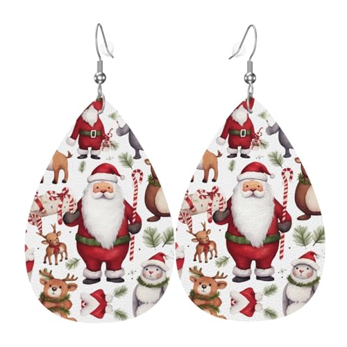 Weihnachts-Weihnachtsmann-Ohrringe für Frauen, Tropfenohrringe für Mädchen, Geschenk, modisch, Leder, leicht, baumelnde Ohrhänger, Einheitsgröße, Leder von Wpamlrta