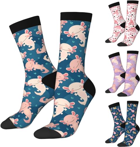 Wpamlrta Lustige Socken für Axolotl-Liebhaber, niedlicher Axolotl-Druck, lässige Crew-Socken, Geschenke für Männer und Frauen, Axolotl, Niedliche Karikatur Axolotl, One size von Wpamlrta