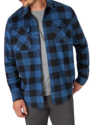 Wrangler Authentics Herren Langärmelige Fleece-Hemdjacke Button-Down-Shirt, Blauer Büffelkaro, Klein von Wrangler Authentics