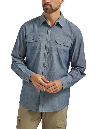 Wrangler Authentics Herren Langarm-Shirt. لال او ل ر ل ا ول langärmeliges Klassisches Gewebtes Hemd mit Button-Down-Kragen, Dark Chambray, L von Wrangler Authentics