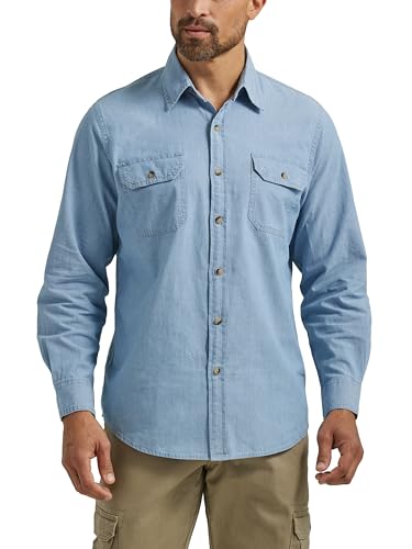 Wrangler Authentics Herren Langarm-Shirt. لال او ل ر ل ا ول langärmeliges Klassisches Gewebtes Hemd mit Button-Down-Kragen, Light Chambray, Groß von Wrangler Authentics