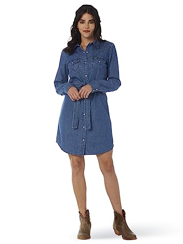 Wrangler Damen Long Sleeve Western Shirt Dress Freizeitkleidung, Mid-Denim, XX-Large von Wrangler