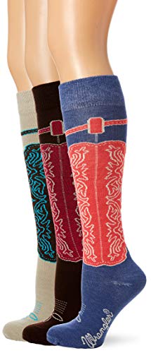 Wrangler Damen Rayon Hufeisen Stiefelsocken 3 Paar Pack, Blau/Khaki/Braun, Medium von Wrangler