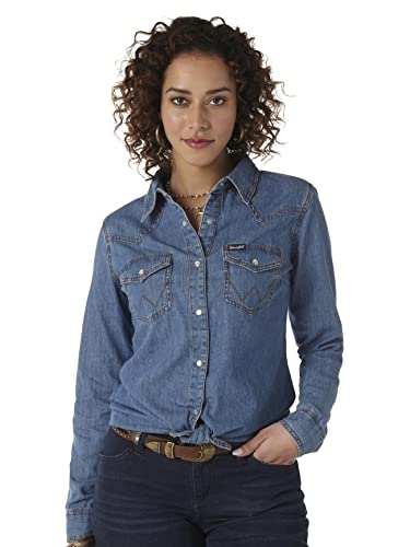 Wrangler Damen Retro Long Sleeve Western Snap Shirt Hemd, Mid-Denim, X-Groß von Wrangler