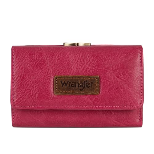 Wrangler Dreifach gefaltete Geldbörse für Damen, Kreditkartenetui, Kartenetuis und Geldorganizer, dunkelbraune Geldbörsen für Damen und Mädchen, Retro Hot Pink, Minimalistisch von Wrangler