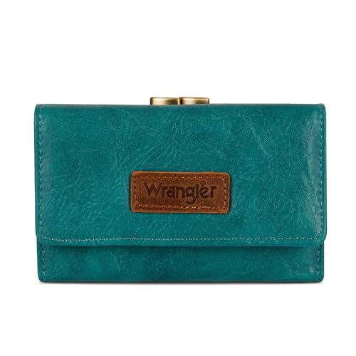 Wrangler Dreifach gefaltete Brieftaschen für Damen, kleines Kreditkartenetui, Retro-Türkis, Vintage von Wrangler