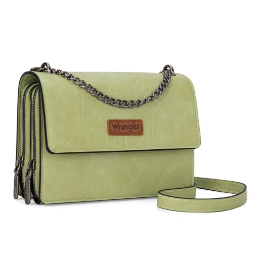 Wrangler Flap Crossbody Geldbörse für Damen Schultertasche Vintage Portemonnaies mit Kettenriemen, grün - spring green, Small von Wrangler