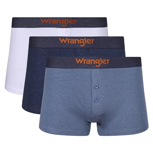 WRANGLER Herren Men's Button Front Boxer Shorts, Light Boxershorts, White/Dark Denim/Mid Denim, M von Wrangler