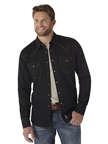 Wrangler Herren Retro Zwei-taschen-langarm-shirt mit Druckknopfverschluss Hemd, schwarz, XXL von Wrangler