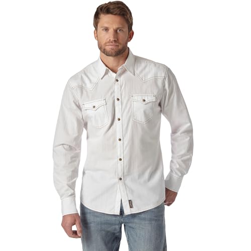 Wrangler Herren Retro Zwei-taschen-langarm-shirt mit Druckknopfverschluss Hemd, Weiß, L von Wrangler