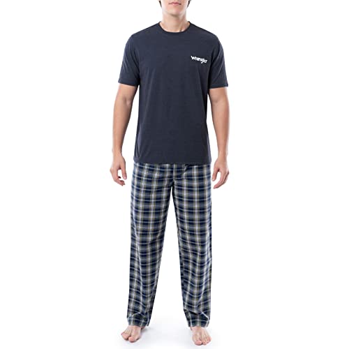 Wrangler Herren Schlafanzug, Jersey-Oberteil und Micro-Sanded Pants Pyjamaset, Marineblau/kariert, Medium von Wrangler