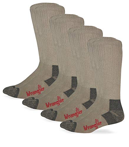 Wrangler Herren Stiefel, ohne Bindung, Riggs Socken, Nicht bindend, Baumwolle, gepolstert, Glatte Zehen, 4 Paar, Khaki, Größe L, L von Wrangler