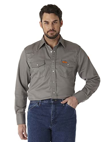 Wrangler Riggs Workwear Herren-Westernhemd, flammenresistent, langärmelig, mit Zwei Taschen - grau - Mittel von Wrangler