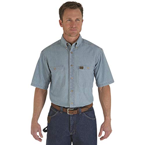 Wrangler Riggs Workwear Men's chambray work utility button down shirts, Light Blue, XXL Tall UK von Wrangler