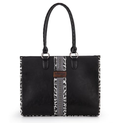 Wrangler Tote Bag für Frauen Western Woven Schulter Geldbörse Leopard Print Handtaschen, Reichhaltiges Schwarz, Einheitsgröße von Wrangler