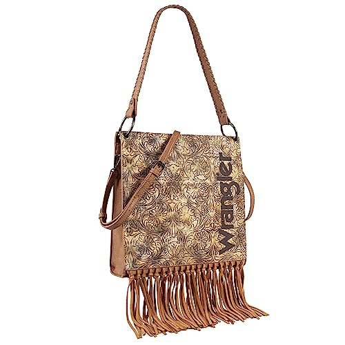 Wrangler Western-Schultertasche für Damen, Cowgirl-Fransen-Tragetasche, B-indisches Khaki von Wrangler