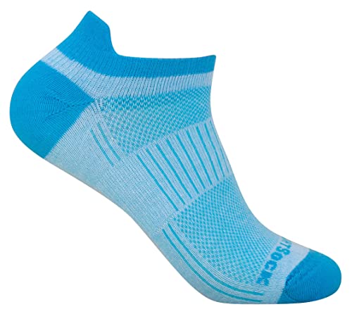 Wrightsock Profi Sportsocke, Laufsocke, Sneakers Modell Coolmesh II in türkis blau, Anti-Blasen-System, doppel-lagig, Low Tab kurz, Gr. L von Wrightsock