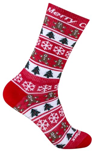 Wrightsock Profi Sportsocke, Laufsocke, Wandersocke Weihnachtsedition in rot Modell Eco Explore, Anti-Blasen-System, doppel-lagig, Crew (Wadenhoch), Gr. L von Wrightsock