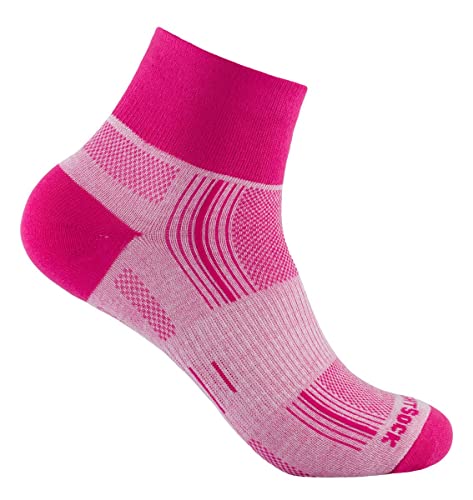 Wrightsock Profi Sportsocke, Laufsocke, Wandersocke in pink, Anti-Blasen-System, doppel-lagig, Quarter mittellang, Gr. L von Wrightsock