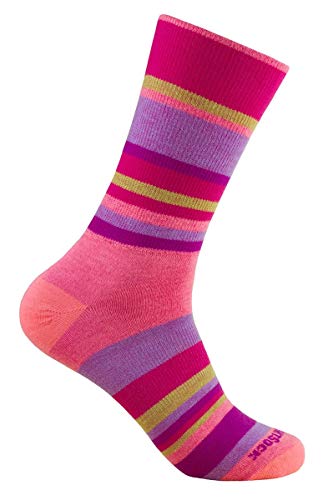 Wrightsock Profi Sportsocke, Laufsocke, Wandersocke in pink Stripes gestreift, doppel-lagig, STRIDE crew lang - Gr.S von Wrightsock