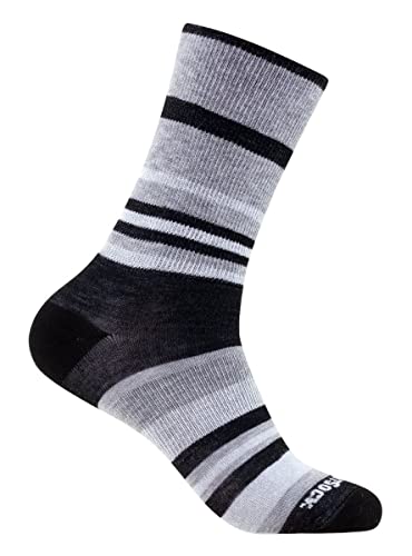 Wrightsock Profi Sportsocke, Laufsocke, Wandersocke in schwarz grau gestreift, Modell Eco Explore, Anti-Blasen-System, doppel-lagig, Crew (Wadenhoch), Gr. L von Wrightsock