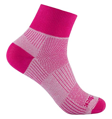 Wrightsock Profi Sportsocke, Laufsocke Modell Coolmesh II in pink gemustert, Anti-Blasen-System, doppel-lagig, Quarter mittellang, Gr. L von Wrightsock