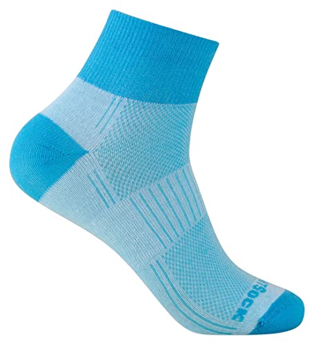 Wrightsock Profi Sportsocke, Laufsocke Modell Coolmesh II in türkis blau, Anti-Blasen-System, doppellagig, Quarter (knöchelhoch), Gr. M von Wrightsock