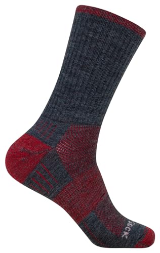 Wrightsock Profi Sportsocke, Wandersocke in anthrazit bordeaux, Merino Wolle, Anti-Blasen-System, doppel-lagig, Crew (wadenhoch), Gr. S von Wrightsock