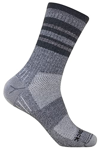 Wrightsock Profi Sportsocke, Wandersocke in grau dunkelgrau gestreift, Anti-Blasen-System, doppel-lagig, Crew (wadenhoch), Gr. S von Wrightsock