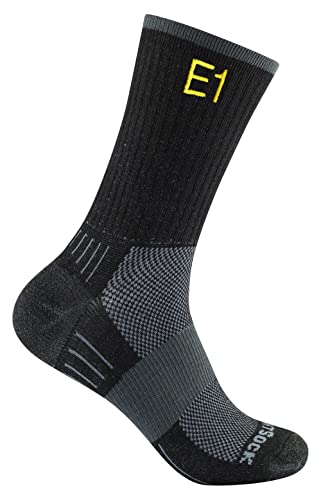 Wrightsock Profi Sportsocke, Wandersocke in schwarz, Anti-Blasen-System, doppel-lagig, Crew (wadenhoch), Fernwanderweg E1-Edition, Gr. S von Wrightsock