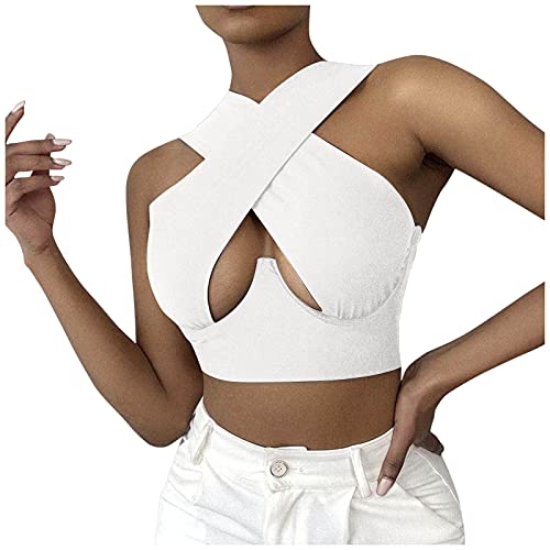 Crop Tank Top Damen Bauchfreie Oberteile Frauen Criss Cross Neckholder Hals Crop yk2 Weste Tops Front Cutout Backless Wrap Blusentop Trägershirt Ärmellose Summer Buckle Tops Streetwear von Writtian