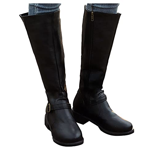 Kniehohe Stiefel Damen Flach Weiter Schaft Winterstiefel mit ReißVerschluss Warme Gefüttert Rutschfeste Langschaftstiefel Winterschuhe Schneestiefel Elegant Winter Braun Schwarz Gelb EU 35-43 von Writtian