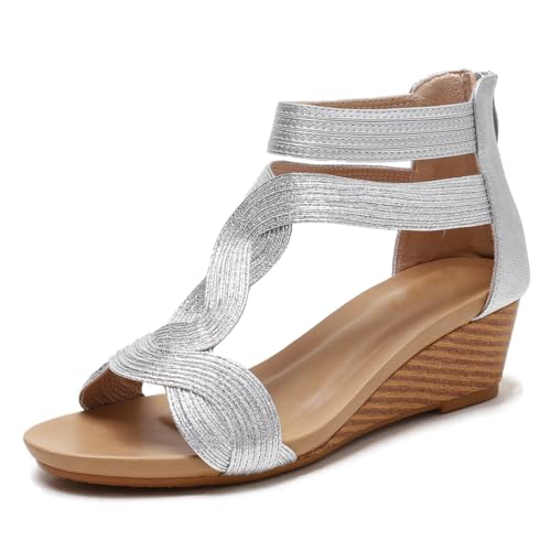 Wtharosa Sandalen Damen Reißverschluss Hinten Römisch Keilabsatz Sommer Strandwanderung Schuhe Riemchen Schlüpfer Bequem Komfort,Silber,42 EU Wtharosa Sandalen Damen Reißverschluss Hinten Römisch Keilabsatz Sommer Strandwanderung Schuhe Riemchen Schlüpfer Bequem Komfort,Silber,42 EU von Wtharosa