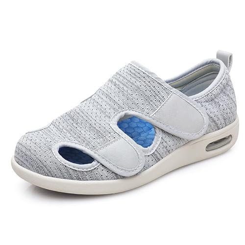 Wttagkl Ältere diabetische Fußödemschuhe Sandalen Klettverstellbare Herren- und Damenhausschuhe Spezialschuhe Gesundheitsschuhe Präventionsschuhe,light gray mixed-38 EU von Wttagkl