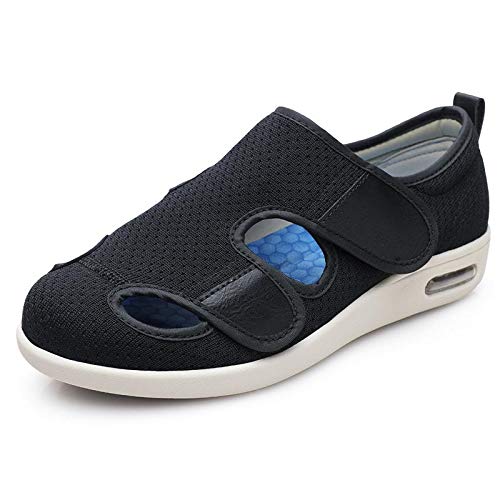 Wttagkl® Ältere diabetische Fußödem-Schuh-Patch-Sandalen, verstellbare Herren- und Damen-Hausschuhe, spezielle Schuhe, Gesundheitsschuhe, Präventionsschuhe,Black-39 EU von Wttagkl