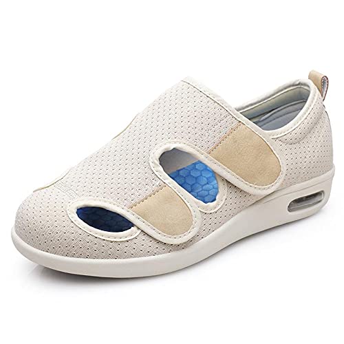 Wttagkl® Ältere diabetische Fußödem-Schuh-Patch-Sandalen, verstellbare Herren- und Damen-Hausschuhe, spezielle Schuhe, Gesundheitsschuhe, Präventionsschuhe,beige-37 EU von Wttagkl