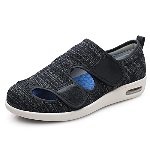 Wttagkl® Ältere diabetische Fußödem-Schuh-Patch-Sandalen, verstellbare Herren- und Damen-Hausschuhe, spezielle Schuhe, Gesundheitsschuhe, Präventionsschuhe,black gray-38 EU von Wttagkl