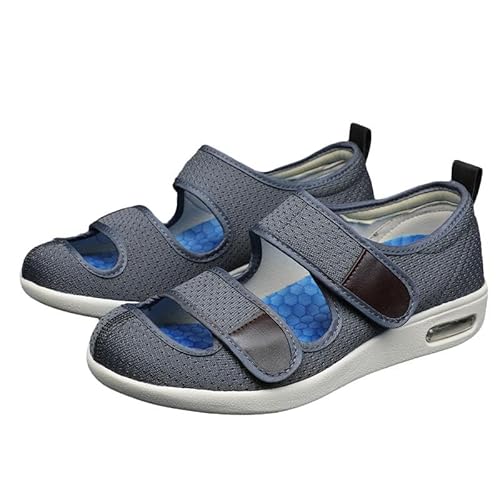 Wttagkl® Diabetische Fußödemschuhe für ältere Menschen, Klettsandalen, verstellbare Herren- und Damenhausschuhe, Spezialschuhe, Gesundheitsschuhe, Präventionsschuhe,Dark gray-36 EU von Wttagkl