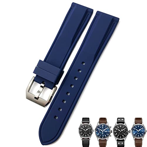 Wtukmo 20 mm, 21 mm, 22 mm, Gummi-Silikon-Armband für IWC Pilot Mark 18 Watch, Sportarmband, Schwarz / Blau, 20 mm, Achat von Wtukmo