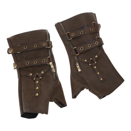 WuLi77 Mittelalterliche Rüstungshandschuhe Breite Manschetten Armschienen Herren Steampunk Ritter Armband Armschützer Cosplay Kostüm Herren Halbfinger Handschuhe von WuLi77