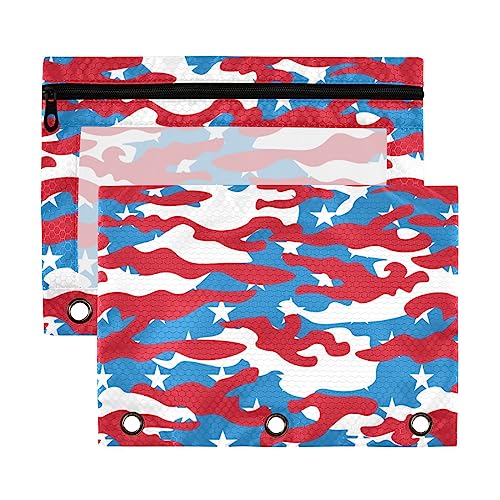 Camo Us Army Patriotische 4. Juli 3 Ringbuch-Federmäppchen, transparent, wasserdicht, Kunststoff, mit Reißverschluss, Kosmetiktasche, Bürodokumenten-Organizer von Wudan