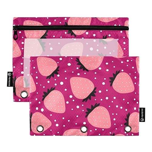 Cartoon Strawberry Dotted Pink 3 Ring Binder Pencil Pouch Set of 2 Clear Clear Document Bags Plastic Pencil Case Stationery Supplies Storage Container, Cartoon Erdbeere gepunktet rosa, one sizex2 von Wudan
