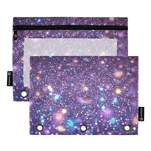 Diamonds Crystals Gradient Glitter Decoration Pailletten Pink Lila Blau Gelb 3 Ring Binder Pencil Pouch 2 Pack Clear Waterproof Plastic Pencil Case with Zipper Cosmetic Bag Office Document Organizer von Wudan