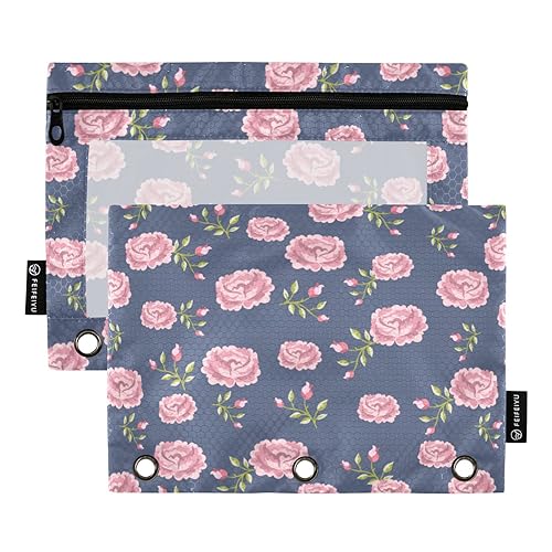 Floral Aquarell Rosa Rosen Blühendes Laubblatt Blatt 3 Ring Binder Federmäppchen 2 Pack Reißverschluss Recyceltes Federmäppchen Binder Schreibwaren Zubehör Bürobedarf, Blumen Aquarell Rosa Rosen von Wudan