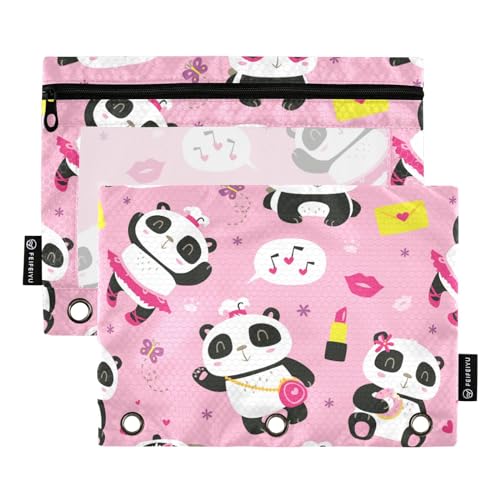 Panda Niedliche Cartoon Rosa Mädchen 3 Ring Binder Bleistift Beutel 2 Pack Reißverschluss Ordner Dokumententaschen Binder Bleistift Fall Bürobedarf Zubehör von Wudan