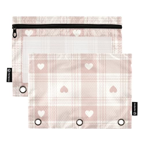 Valentines Hearts Pink White 3 Ring Binder Pencil Pouch 2 Pack Zipper Waterproof Document Bags Pencil Case Binder Office Document Organizer von Wudan