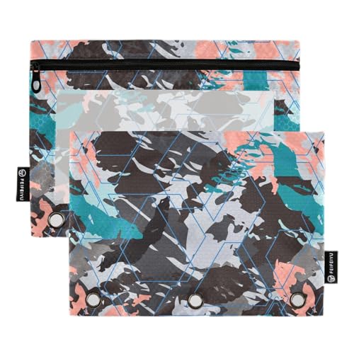 Wudan Abstrakte Urban Camouflage Blau Orange 3 Ringe Binder Bleistift Beutel 2 Pcs Klar Ordner Bleistift Fall Bleistift Taschen Mit Reißverschluss Aufbewahrungsbehälter Büro Zubehör von Wudan