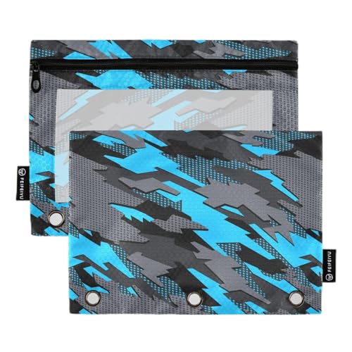 Wudan Blaue Camouflage Geometrische Racing Abstrakte Militär 3 Ringe Binder Bleistift Beutel 2 Pcs Wasserdicht Pencilcase Reißverschluss Bleistift Fall Schreibwaren Zubehör Bürobedarf von Wudan