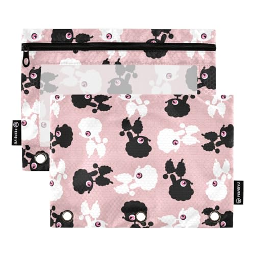 Wudan Cartoon Schaf Nette Mädchen Rosa 3 Ring Binder Bleistift Beutel Set von 2 Kunststoff Recycelte Kosmetiktasche Bleistift Fall Mit Reißverschluss Schreibwaren Versorgung Zubehör von Wudan